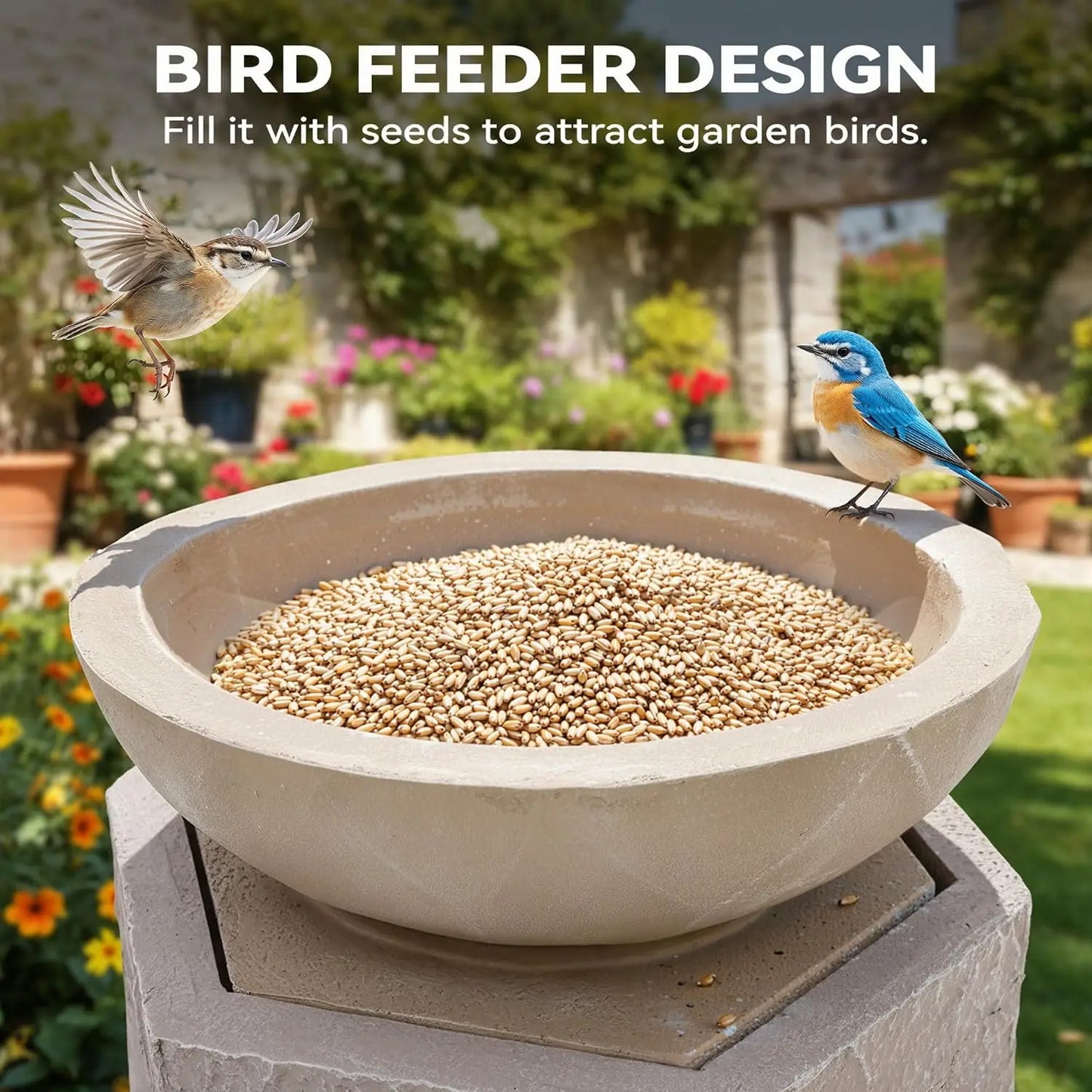 Outdoor Fountain Modern Geometric Two Bowls Water Feature LED Lights