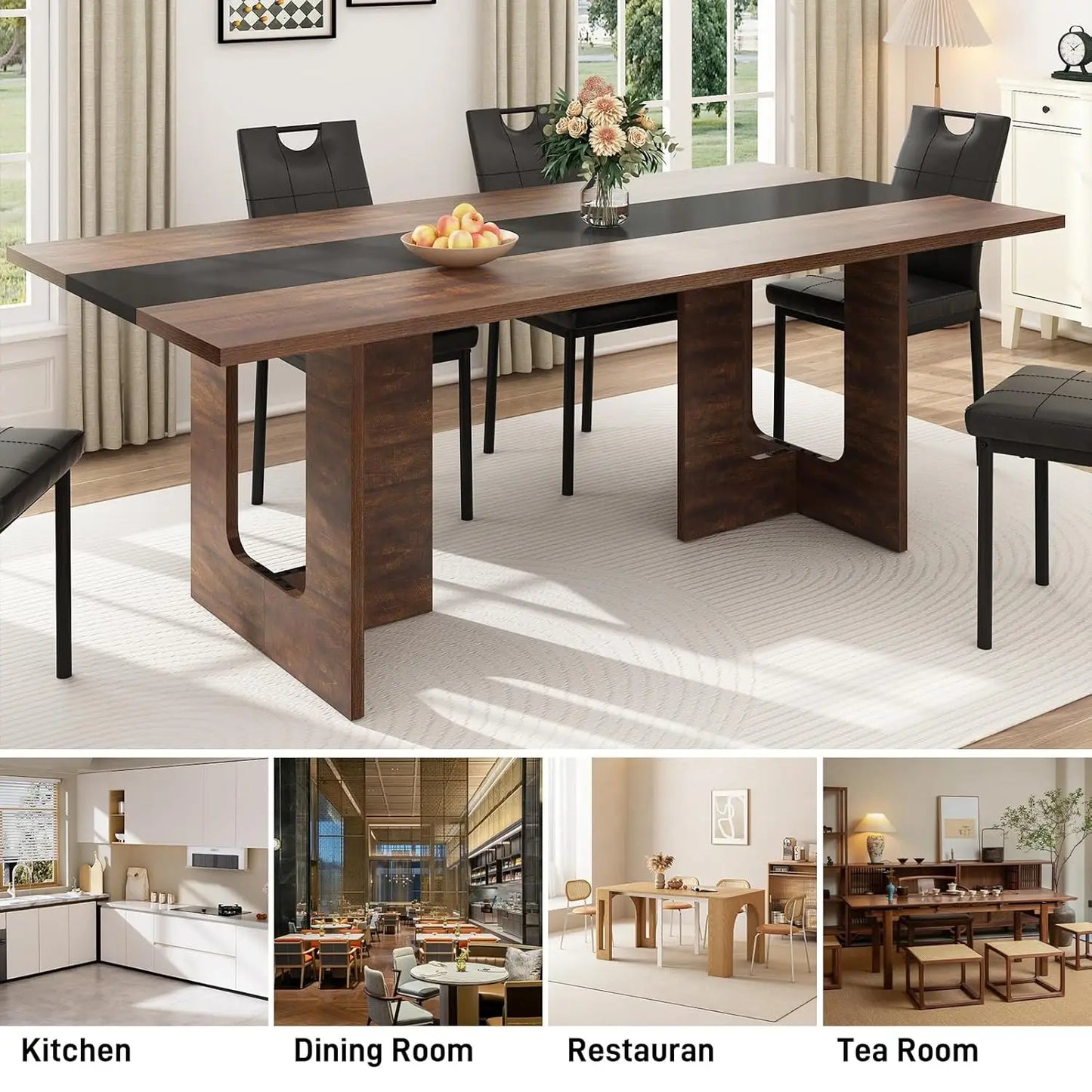 BIANXIANG Solid Wood Farmhouse Dining Table For Kitchen And Dining