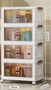 3 Tier Foldable Storage Box With Wheels Stackable Portable Organizer