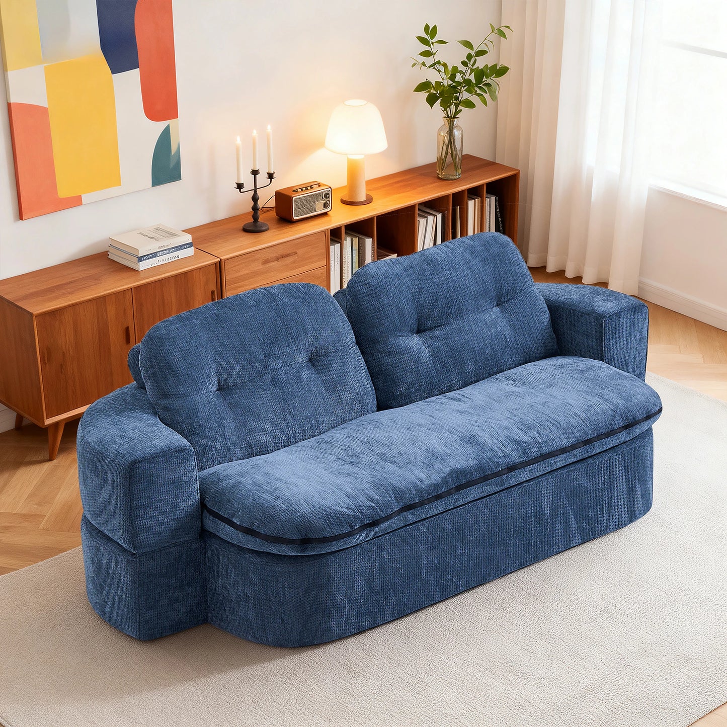 79" Convertible Sleeper Couch Bed, 2-in-1 Folding Sofa Bed with Pillow Blanket Loveseat Boneless Couches for Living Room Sofas