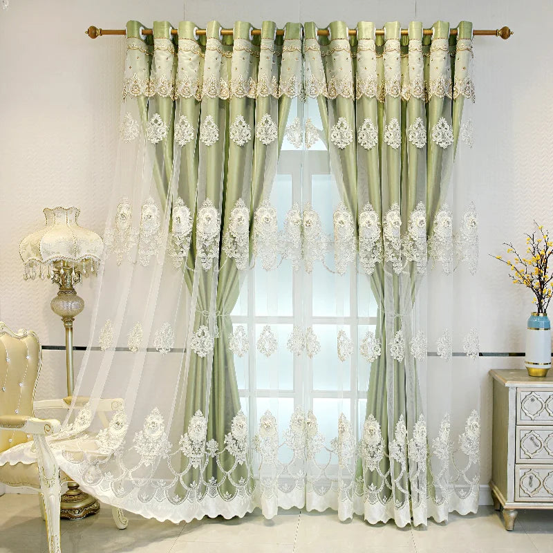 Elegant Double Layer Blackout Curtains With 3D Embroidery