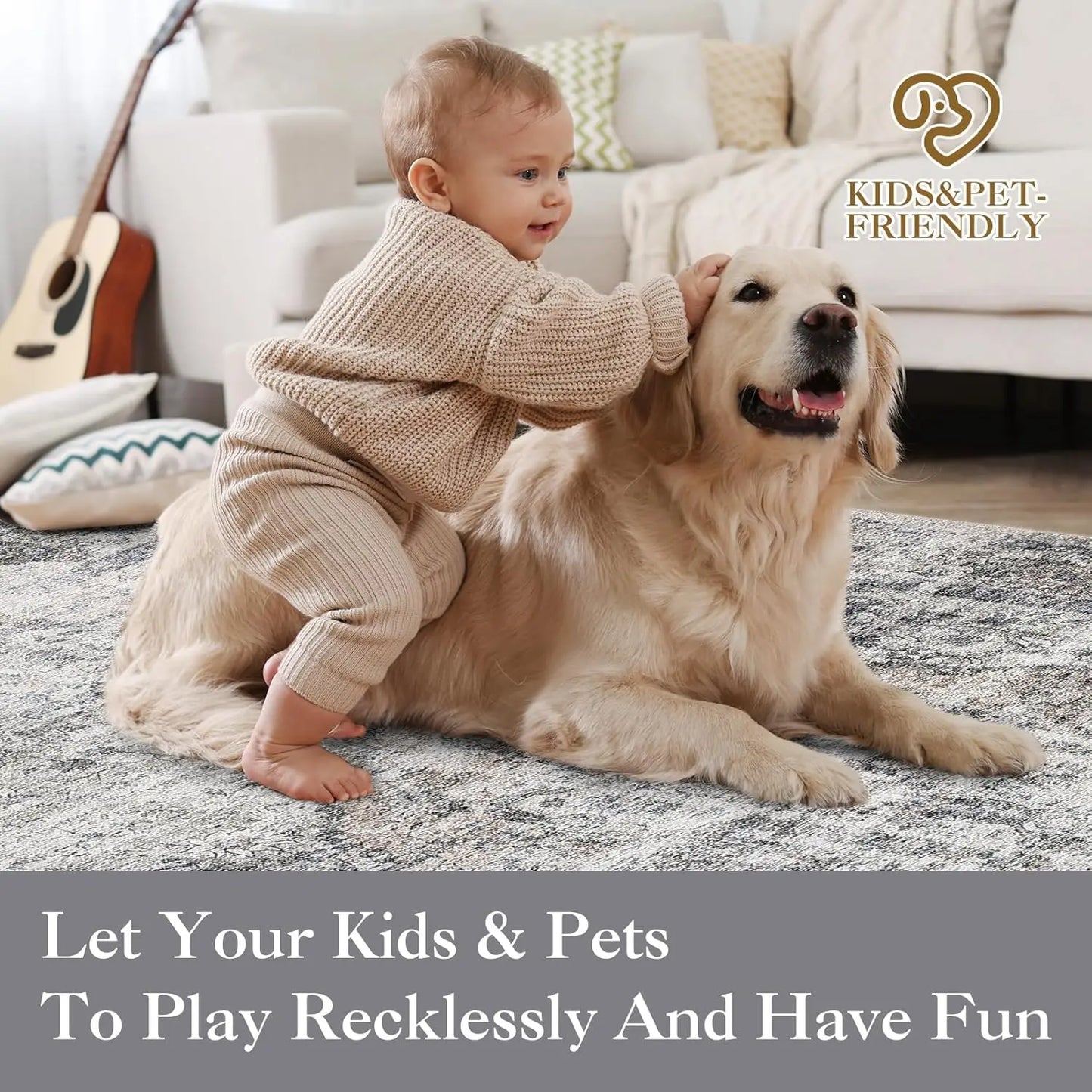 TWISTER.CK Washable Area Rug Stain Resistant Indoor Carpet With Non Slip Backing