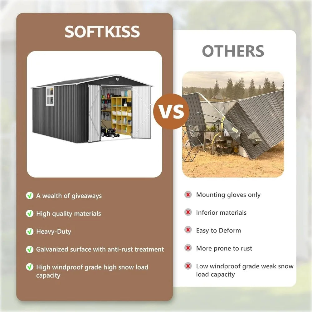 Softkiss World Metal Outdoor Storage Shed With Lockable Doors