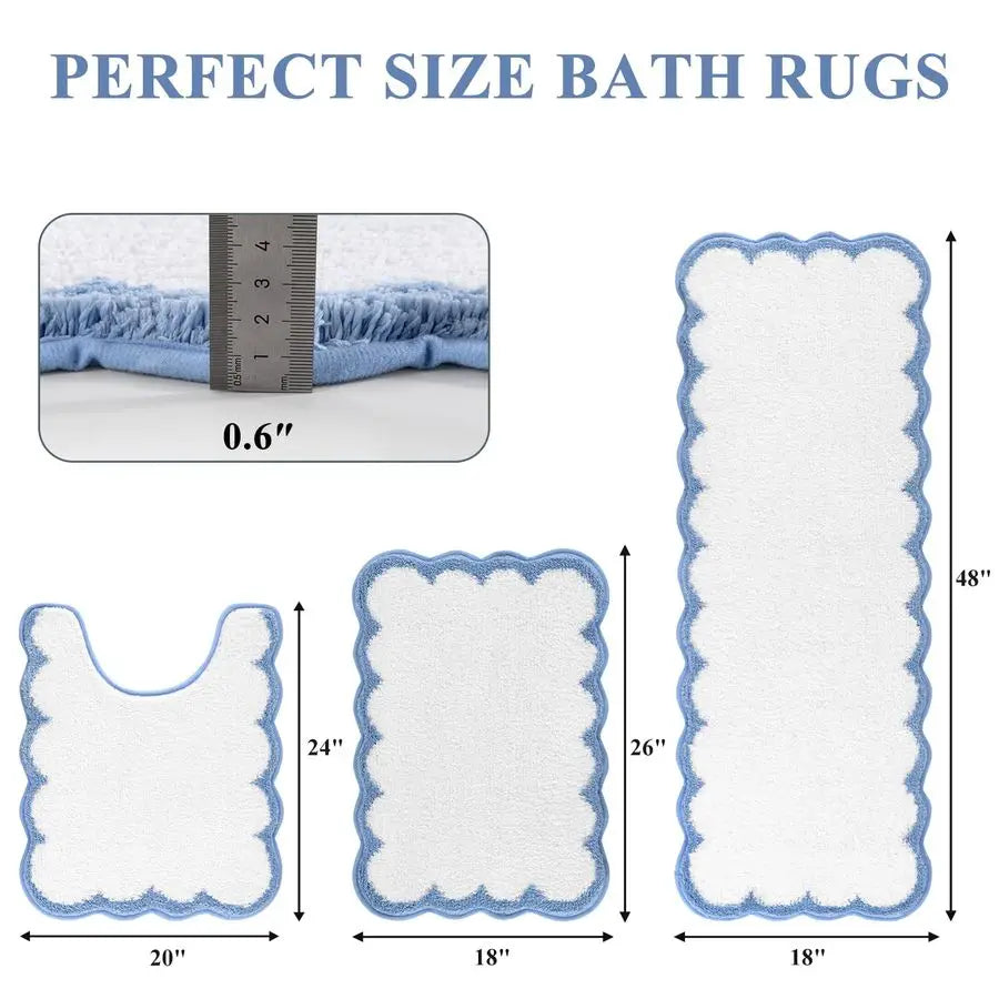 3 Piece Microfiber Bathroom Rug Set With UShaped Toilet Mat