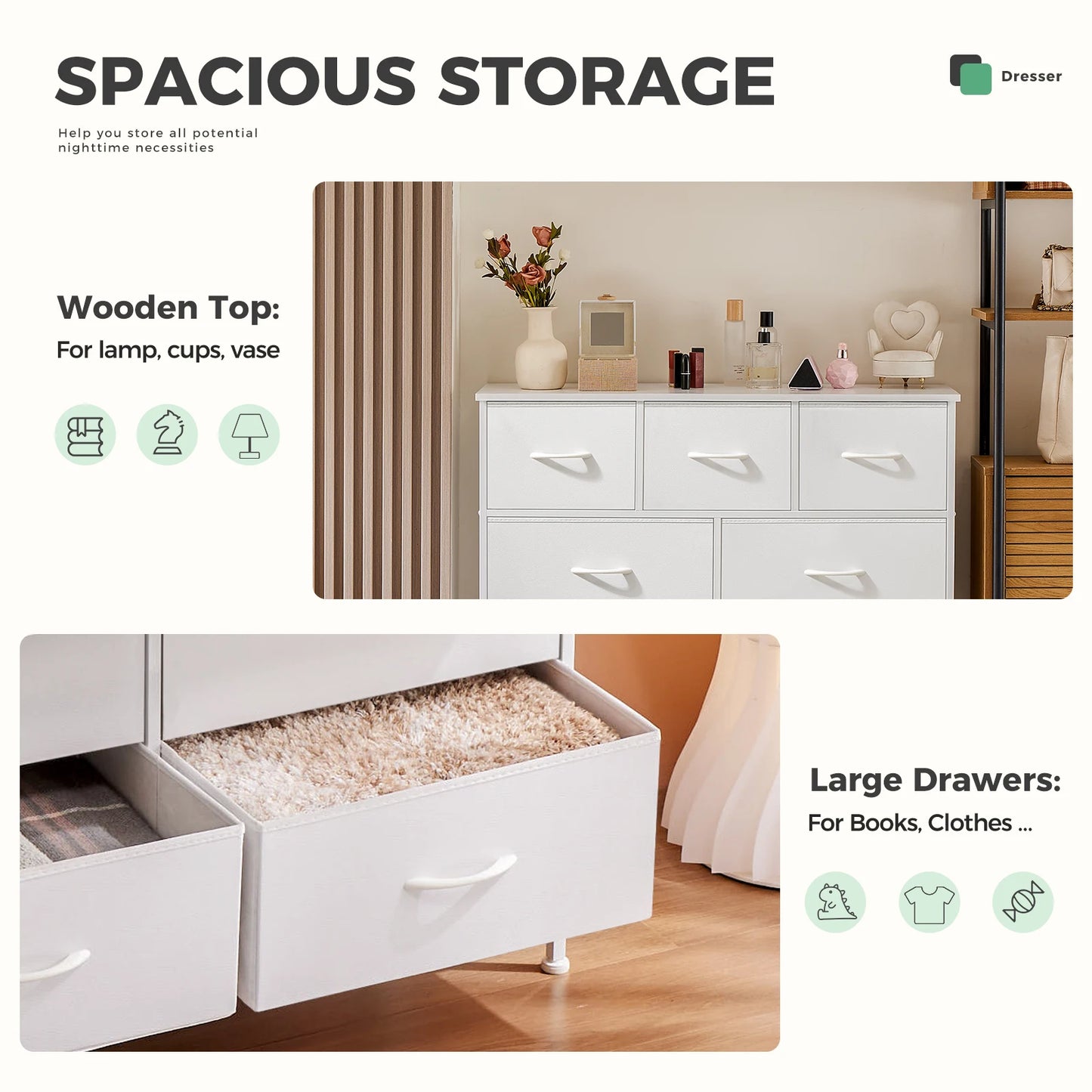 JHK Modern Wardrobe Chest With Fabric Drawers For Bedroom Storage