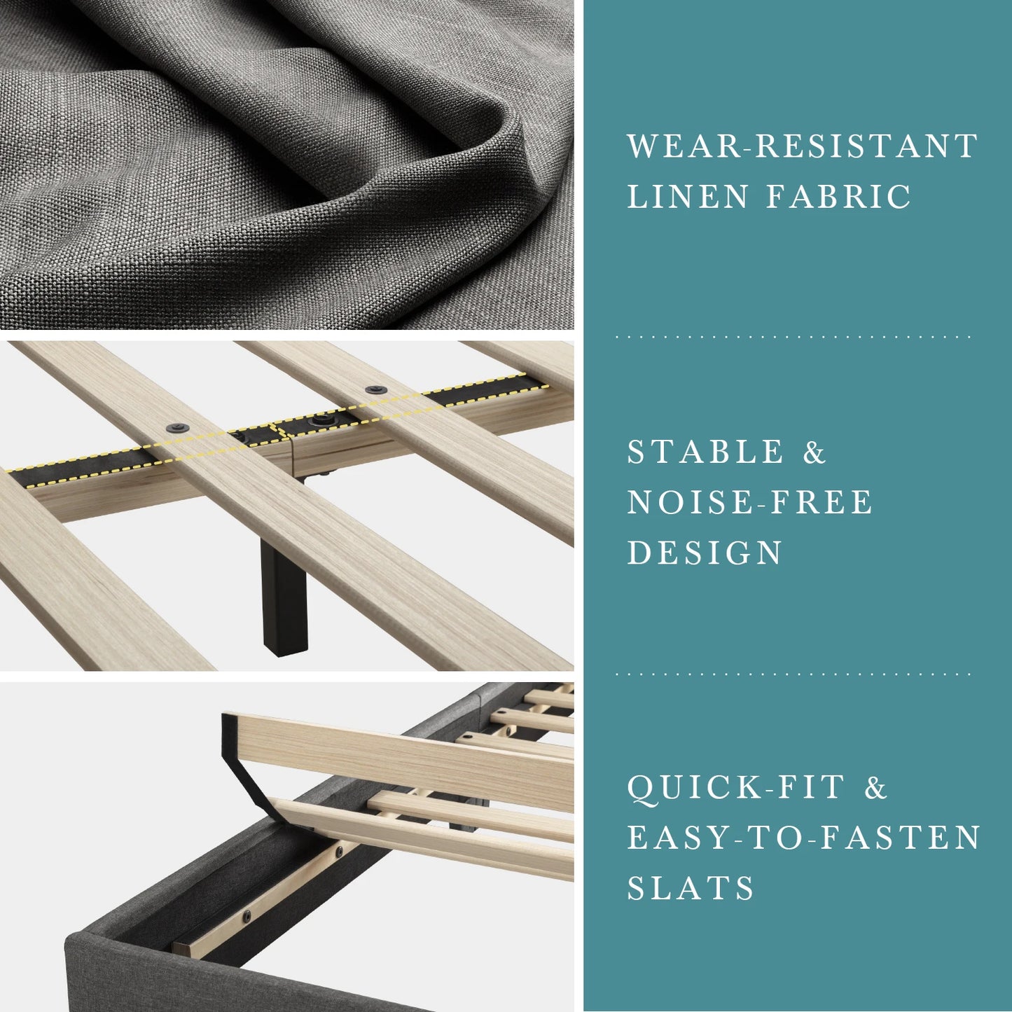 HOOMIC Upholstered Bed Frame With Adjustable Headboard Noise Free