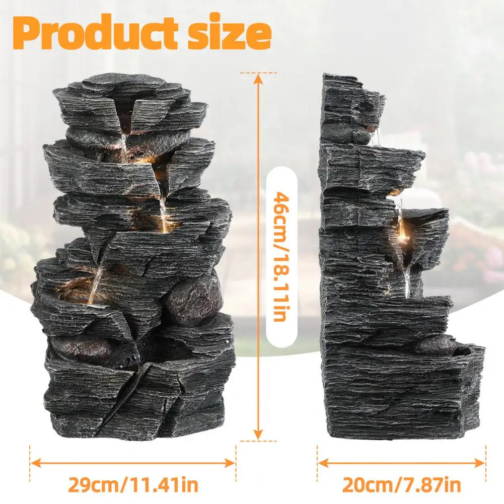 Cascading Rock Water Fountain With LED Outdoor Garden Decoration
