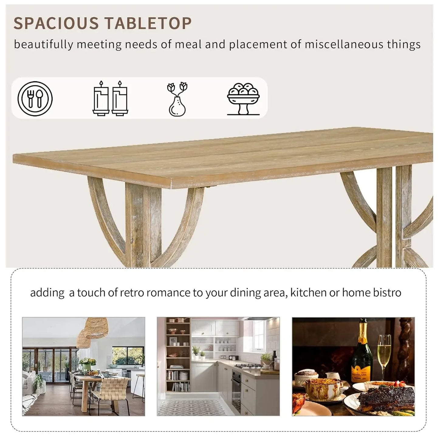 Solid Wood Dining Table Set for Six Bench and Chairs