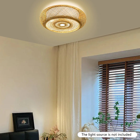 Flush Mount Bamboo Shade Ceiling Light Fixture Pendant Lamp