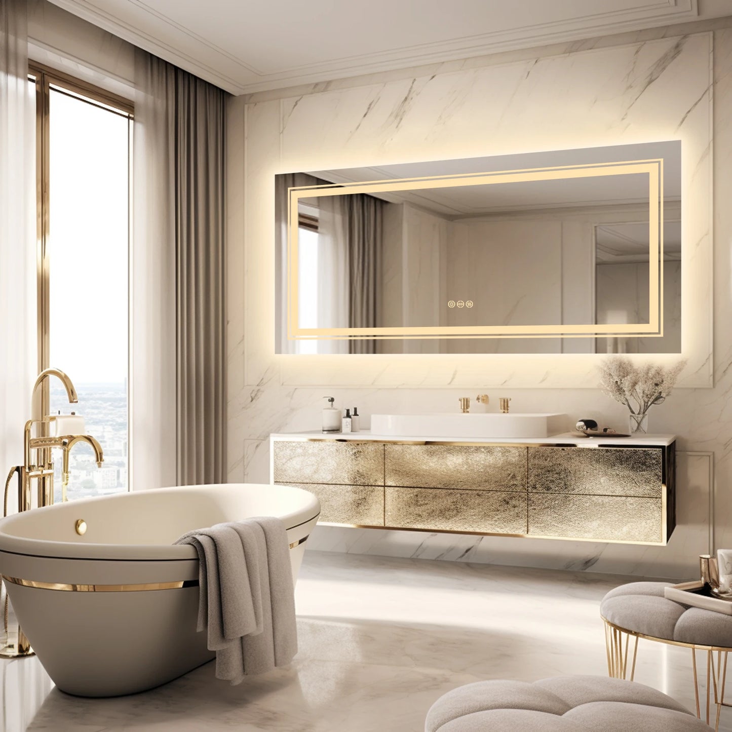 Wisfor LED Backlit Anti-Fog Bathroom Mirror With Front And Backlight