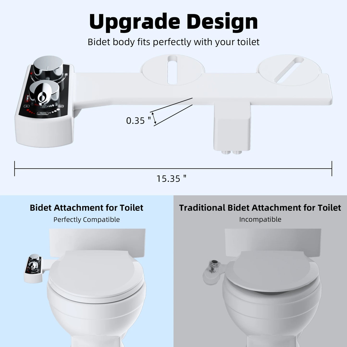 Hibbent Bidet Attachment Non-Electric Dual Nozzle With Adjustable Water Pressure
