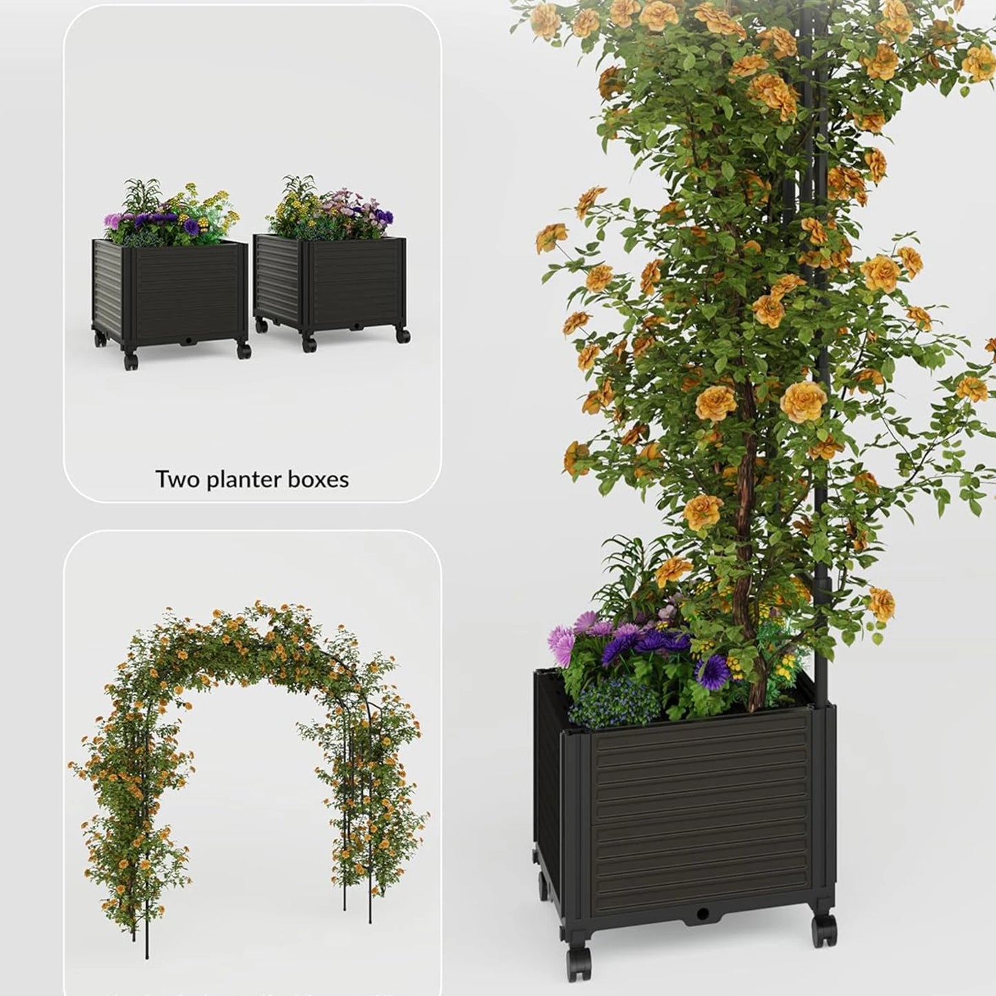 Raised Garden Bed With Trellis Arch For Flowers And Vines