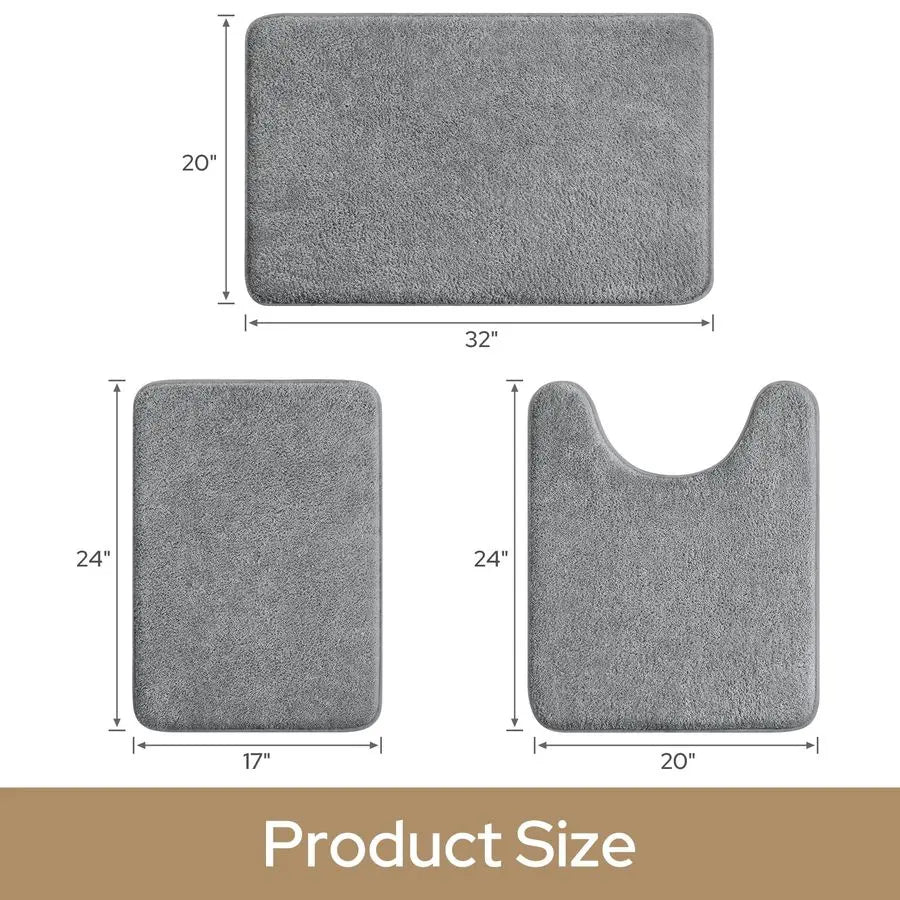 Upgraded Three Piece Bath Rug Set With Thick Memory Foam
