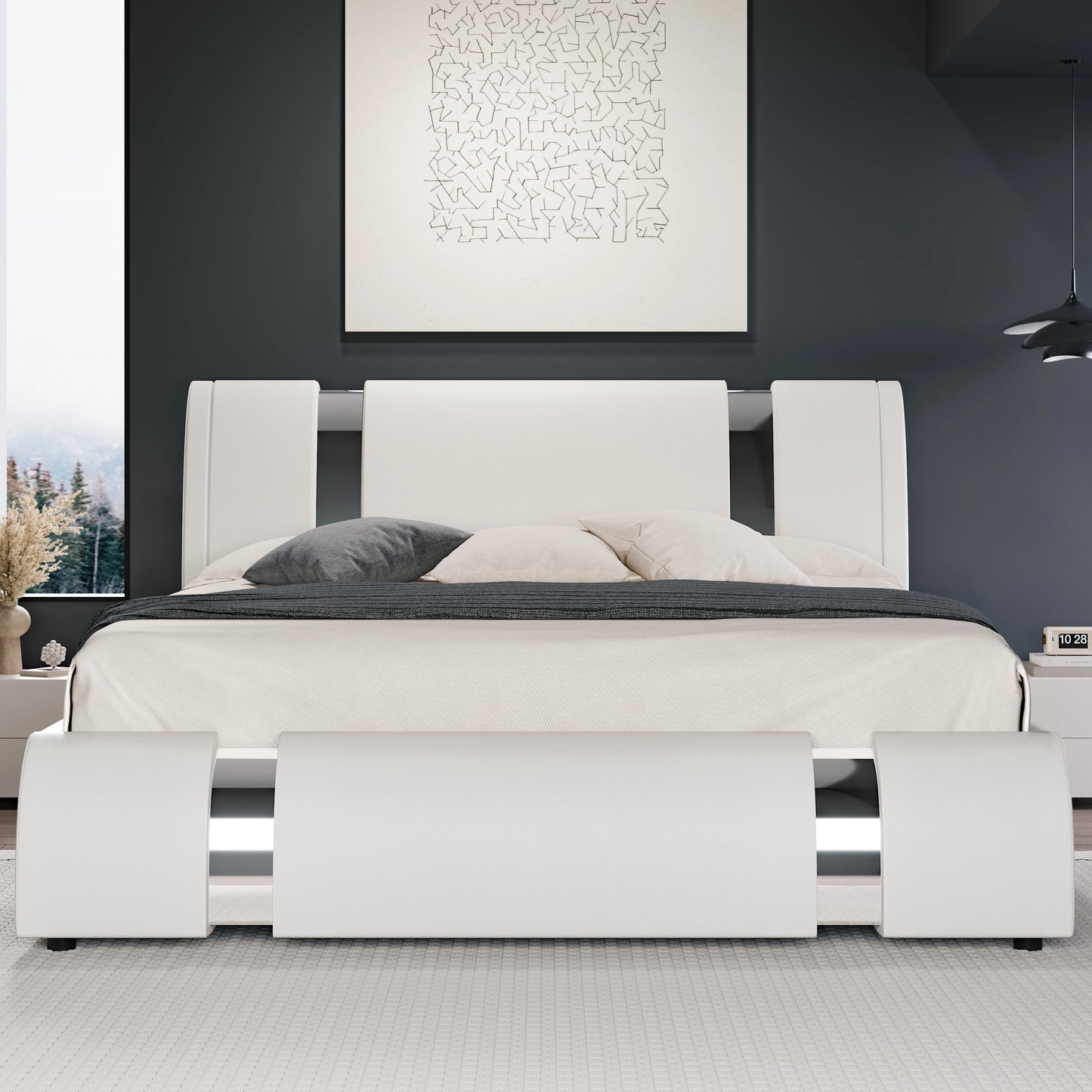 HOOMIC Modern Faux Leather Bed Frame With Iron Accents