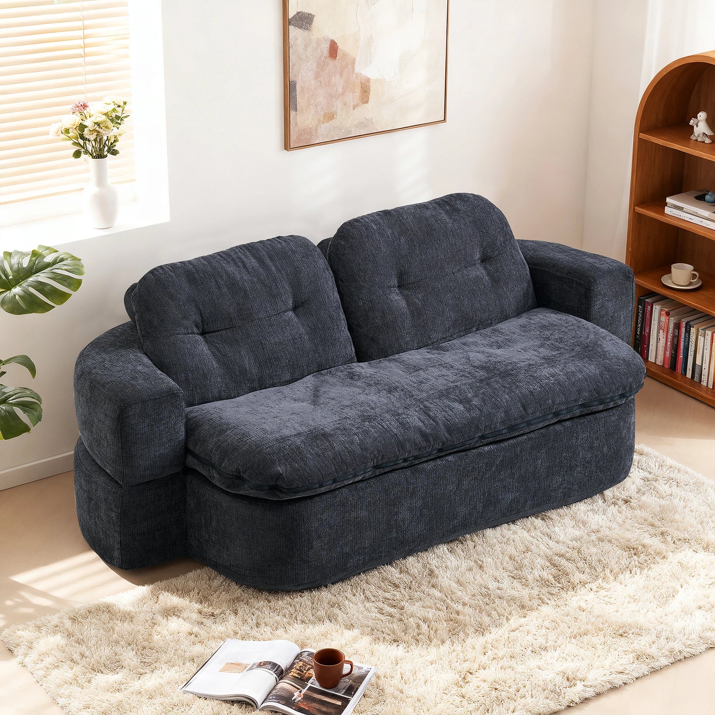 79" Convertible Sleeper Couch Bed, 2-in-1 Folding Sofa Bed with Pillow Blanket Loveseat Boneless Couches for Living Room Sofas