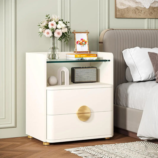 Little Tree Nightstand With 2 Drawers And Open Storage Shelf