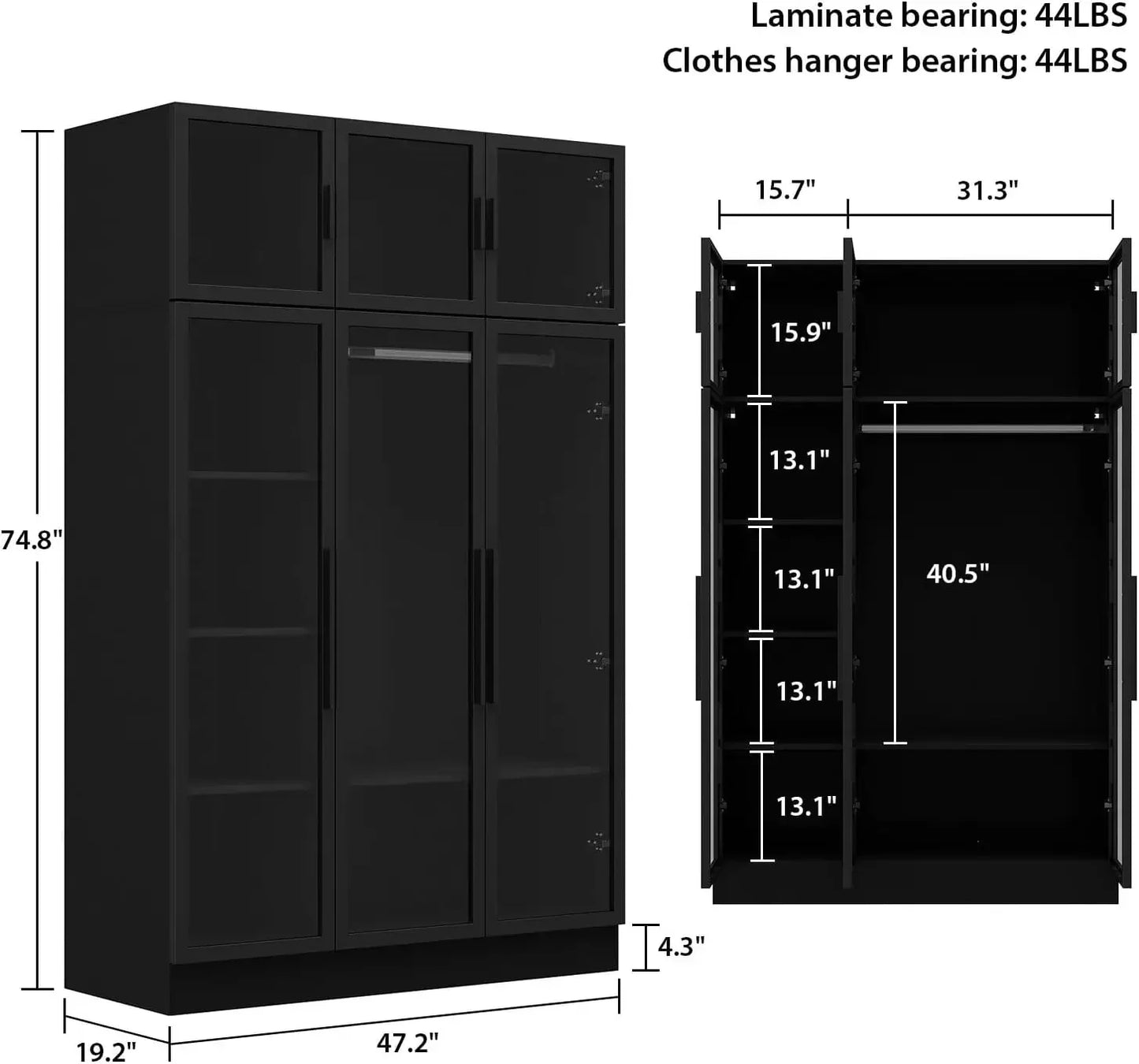 Glass Wardrobe Closet With Lights And Hanging Rod For Cloakroom
