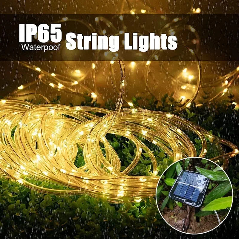 IEEYEEY LED Solar Rope Light Garland For Outdoor Garden Decor