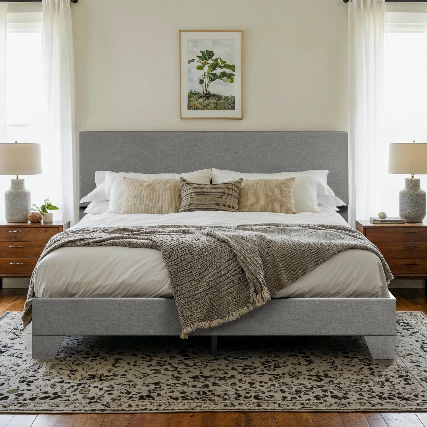 HOOMIC Upholstered Bed Frame With Adjustable Headboard Noise Free
