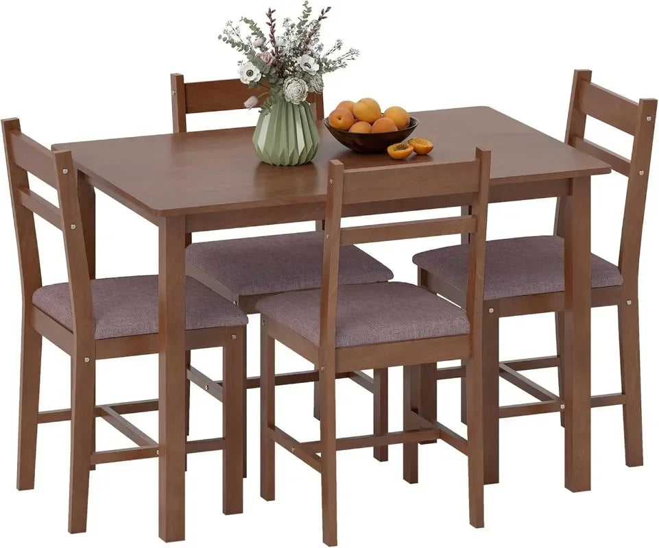 5-Piece Solid Wood Dining Set For 4 Farmhouse Kitchen