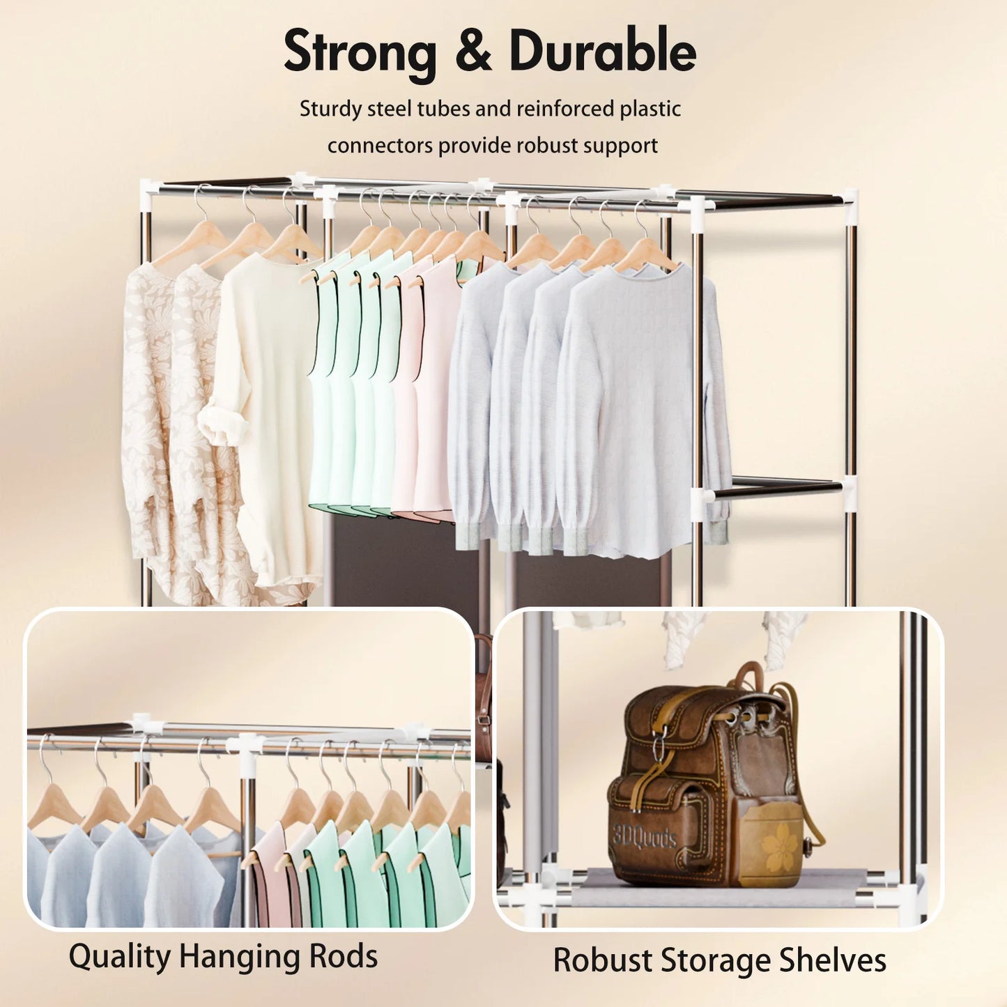 Portable Wardrobe Closet Rack With Nonwoven Fabric Cover