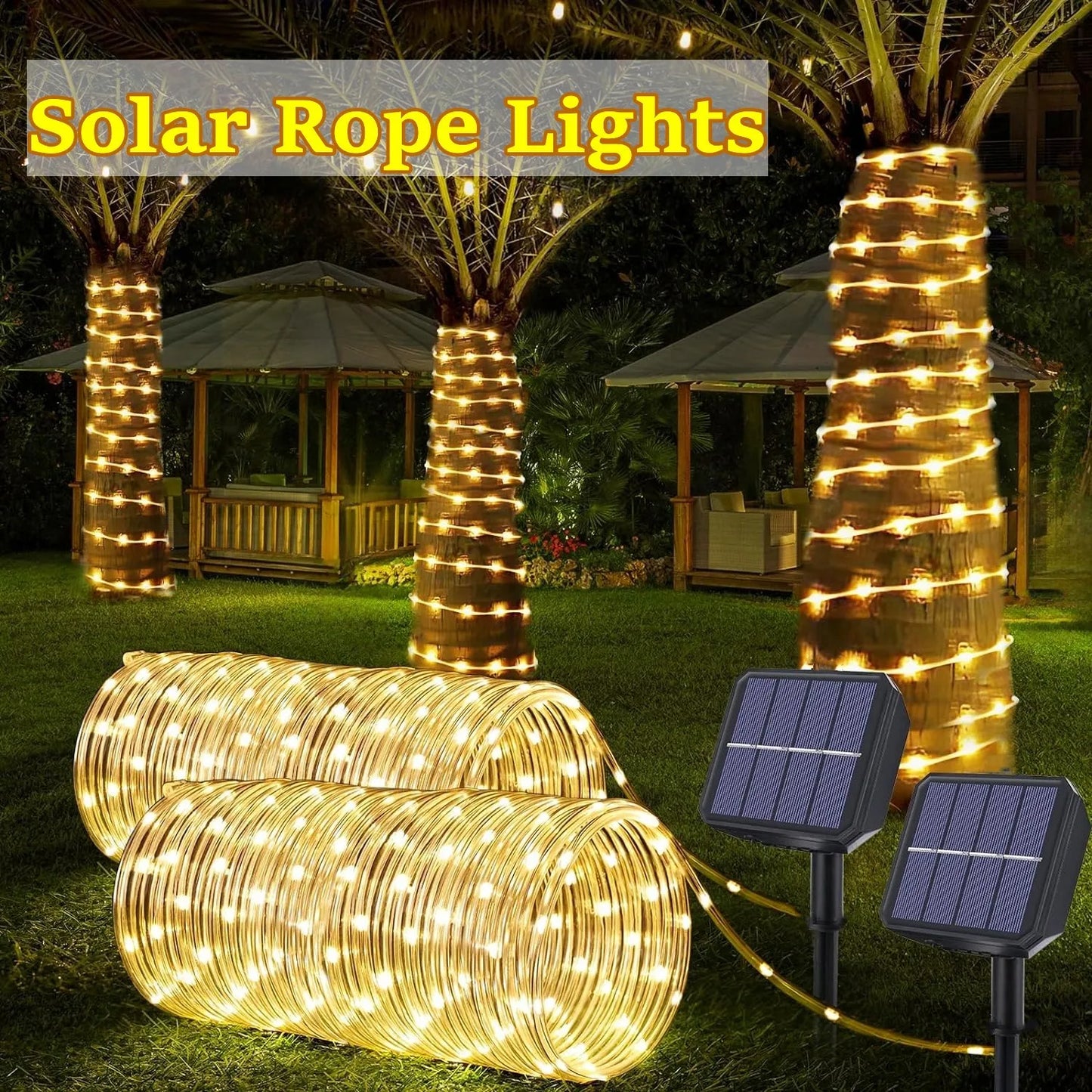 IEEYEEY LED Solar Rope Light Garland For Outdoor Garden Decor