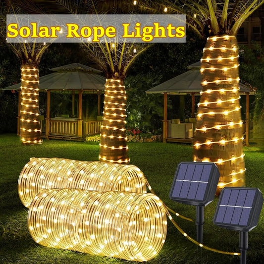 IEEYEEY LED Solar Rope Light Garland For Outdoor Garden Decor