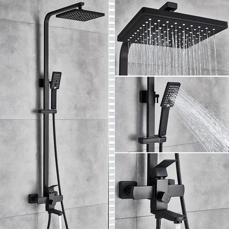 Shinesia Black Luxury Wall Mounted Shower Faucet Set With Swivel