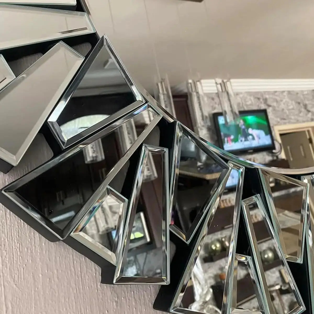Sunburst Decorative Round Wall Mirror Silver Beveled Glass
