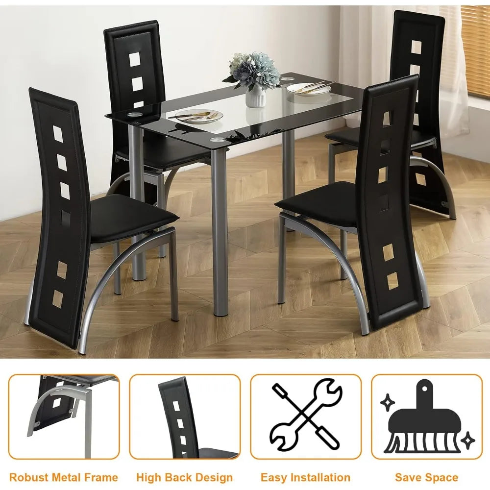 Four Seat Tempered Glass Dining Set For Compact Spaces