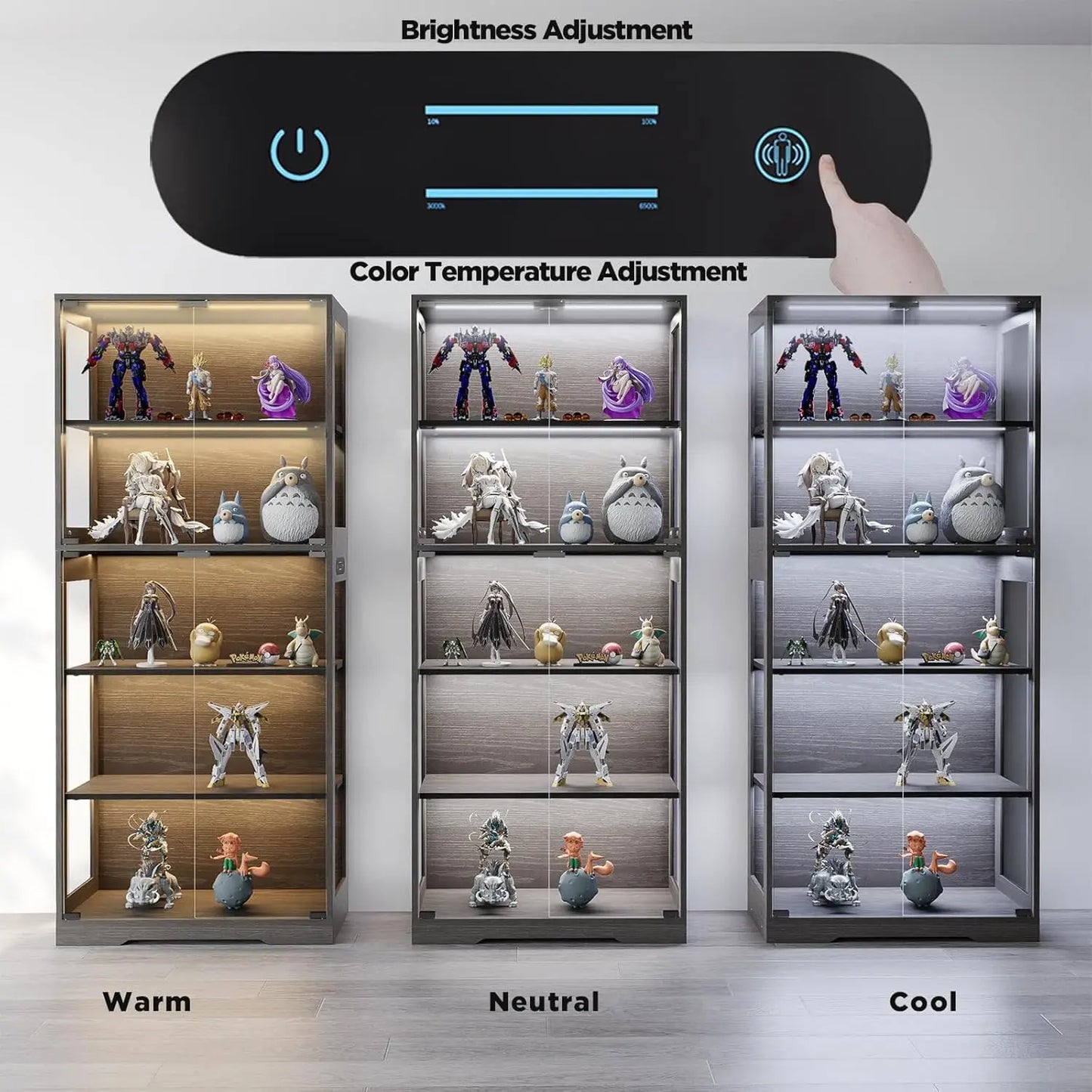 ZHILU 5-Tier Glass Display Cabinet With Motion Sensor LED Lights