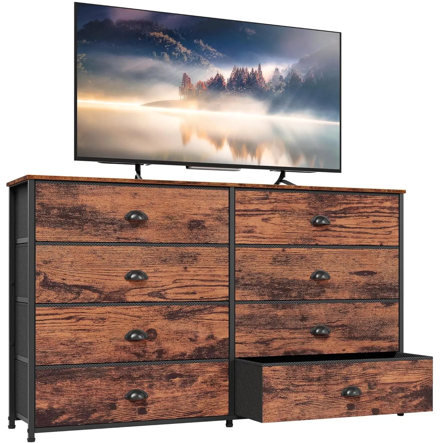 Wide Dresser with 8 Fabric Drawers, TV Entertainment Center with Storage for 55'' TV, Large Chest of Drawers for, Customized