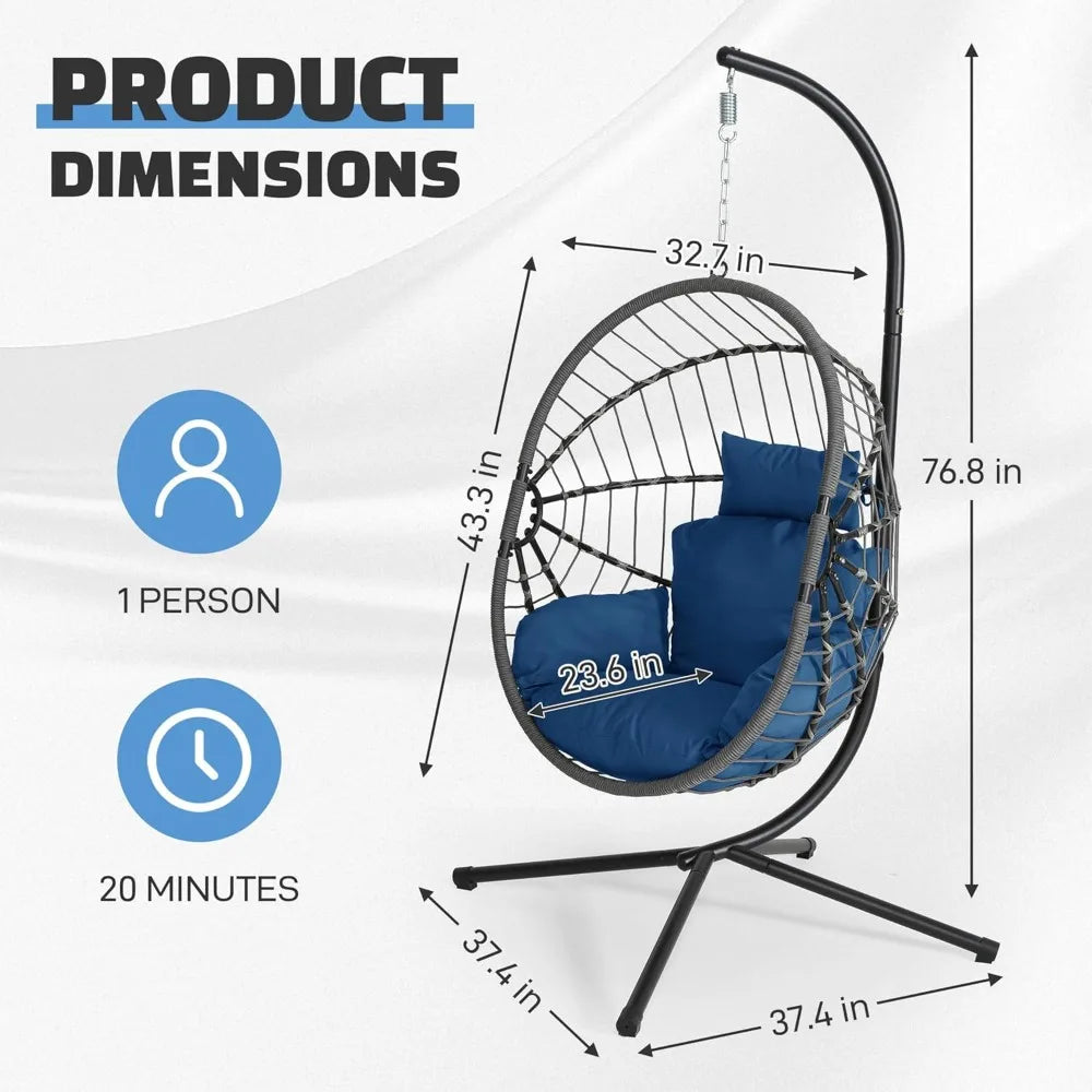 Hanging Egg Chair With Stand 350 Lb Capacity PE Rattan