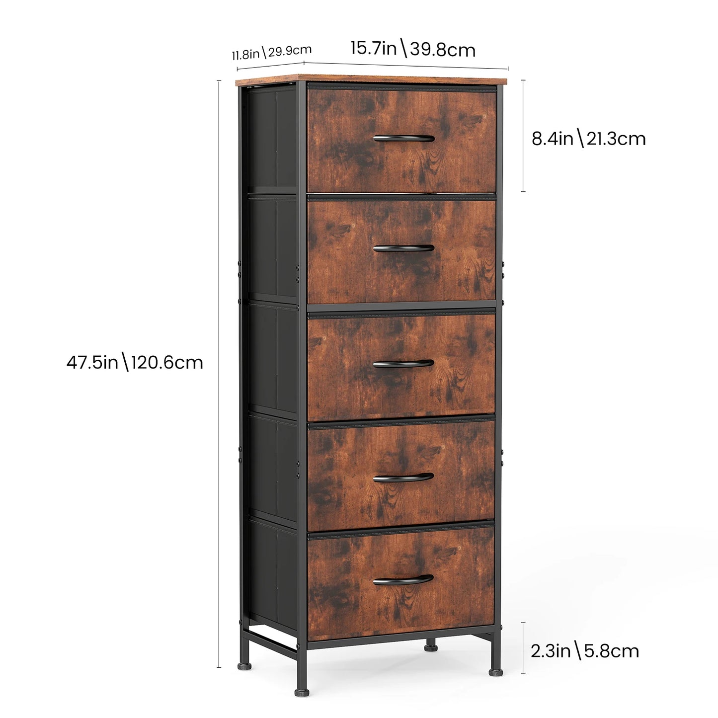 JHK Dresser With Five Fabric Drawers Bedroom Storage Cabinet