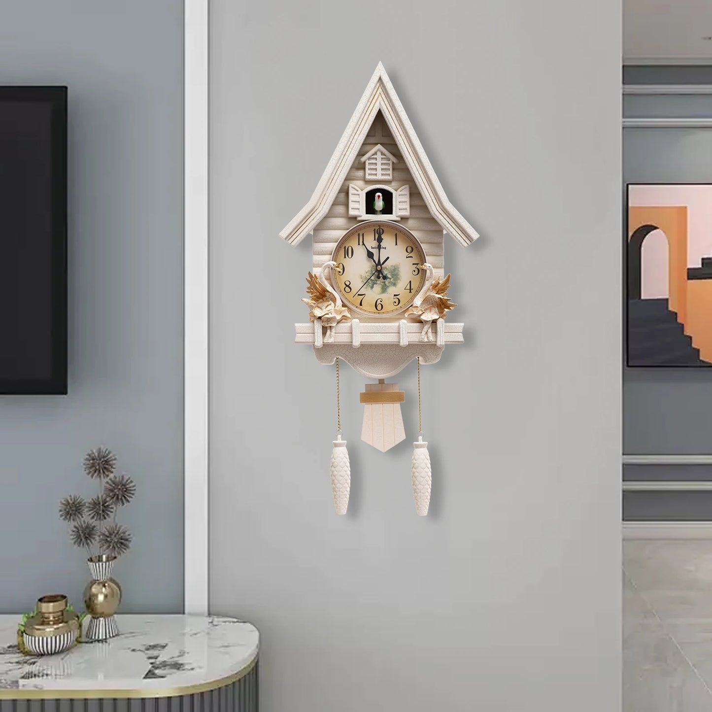 Antique Cuckoo Wall Clock Battery Operated Decorative Timepiece