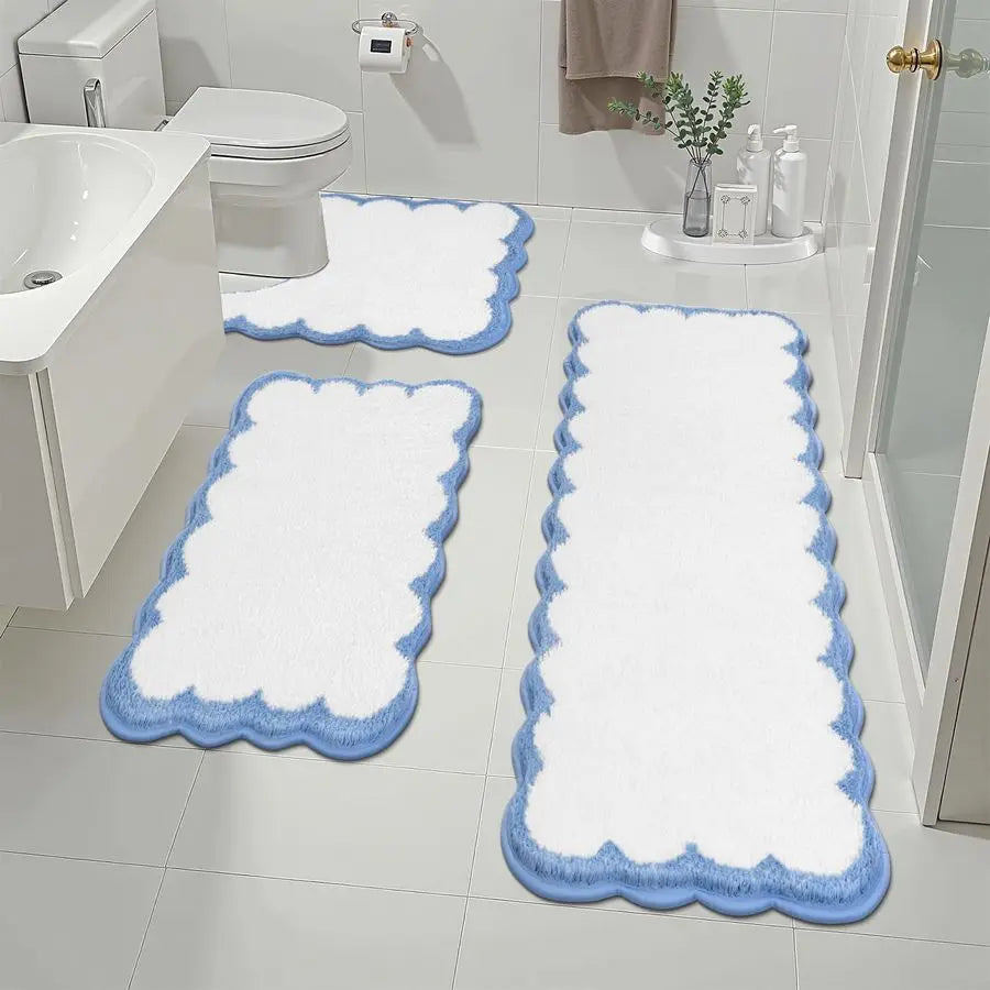 Microfiber Plush 3-Piece Bathroom Rug Set With U Shaped Mat