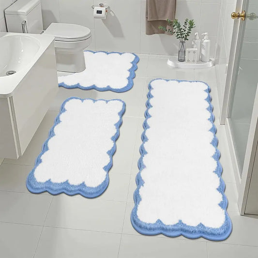 3 Piece Microfiber Bathroom Rug Set With UShaped Toilet Mat