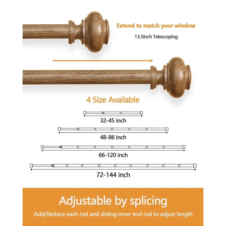 Curtain Rods Heavy Duty With Imitation Wood Grain Finials