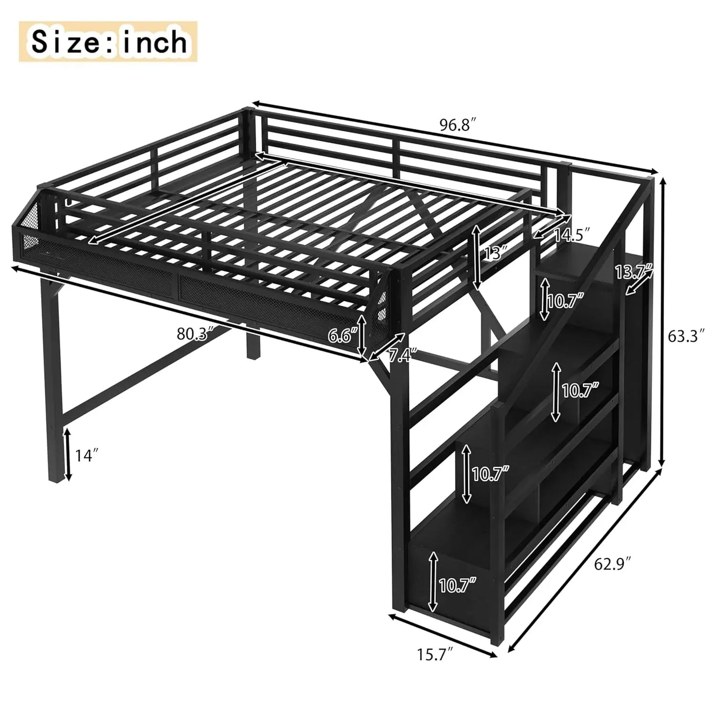 Queen Loft Bed With Stairs Storage Wardrobe USB Ports LED