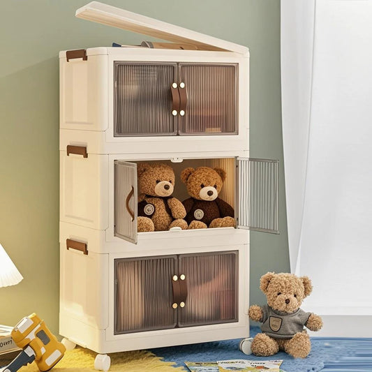 3 Tier Foldable Storage Box With Wheels Stackable Portable Organizer