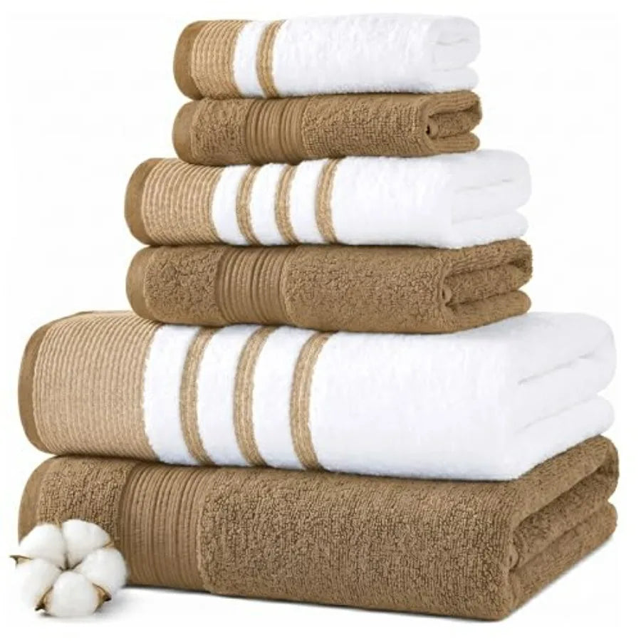 Six Piece Cotton Bath Towel Set Ultra Absorbent Quick Dry