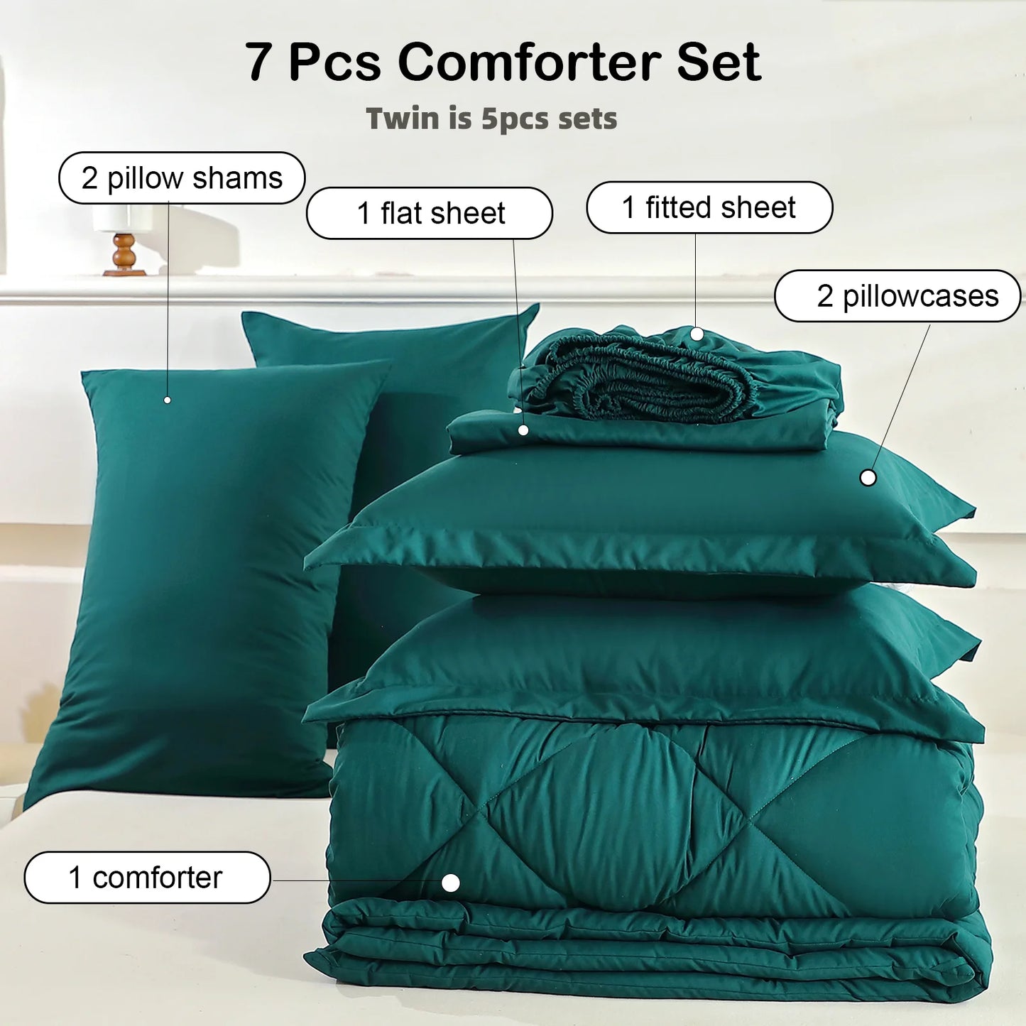 EasYum Seven Piece Bedding Set With Comforter Sheets And Pillowcases