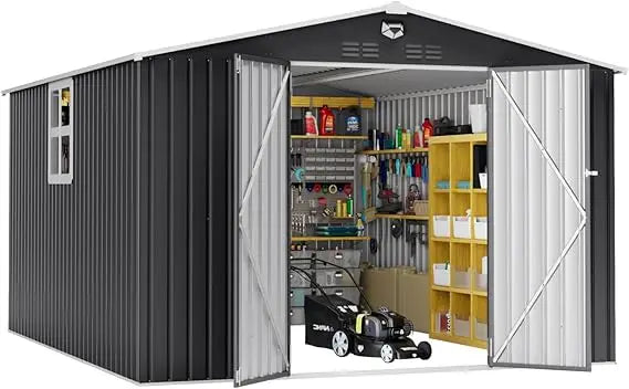 Softkiss World Metal Outdoor Storage Shed With Lockable Doors