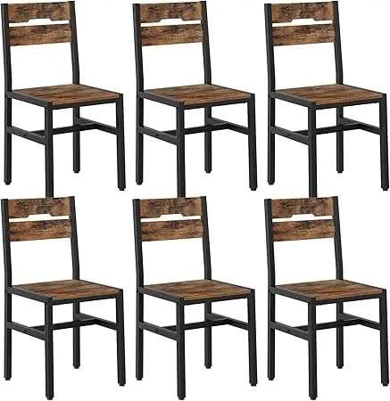 Dining Chairs Set Of 6 Rustic Wood And Metal Frame