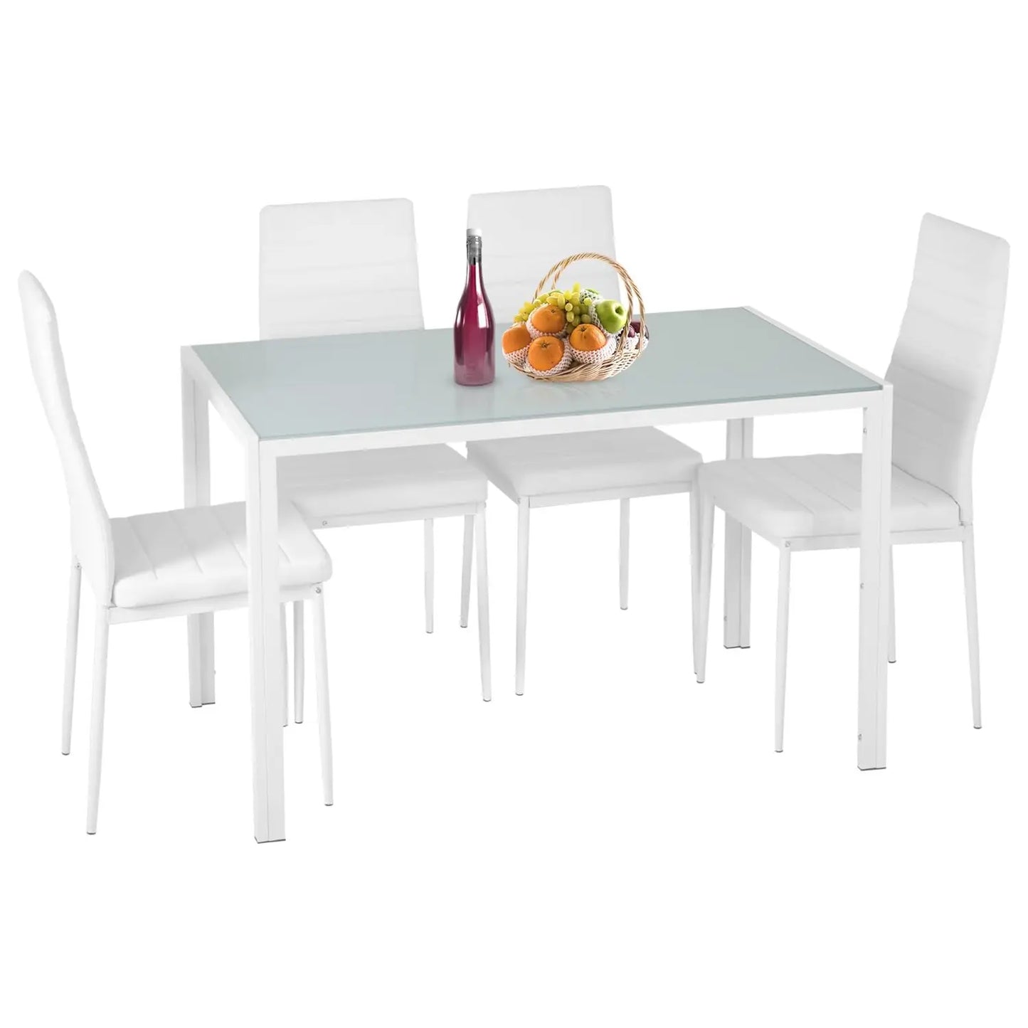 FDW 5-Piece Glass Top Dining Table Set with Upholstered Chairs