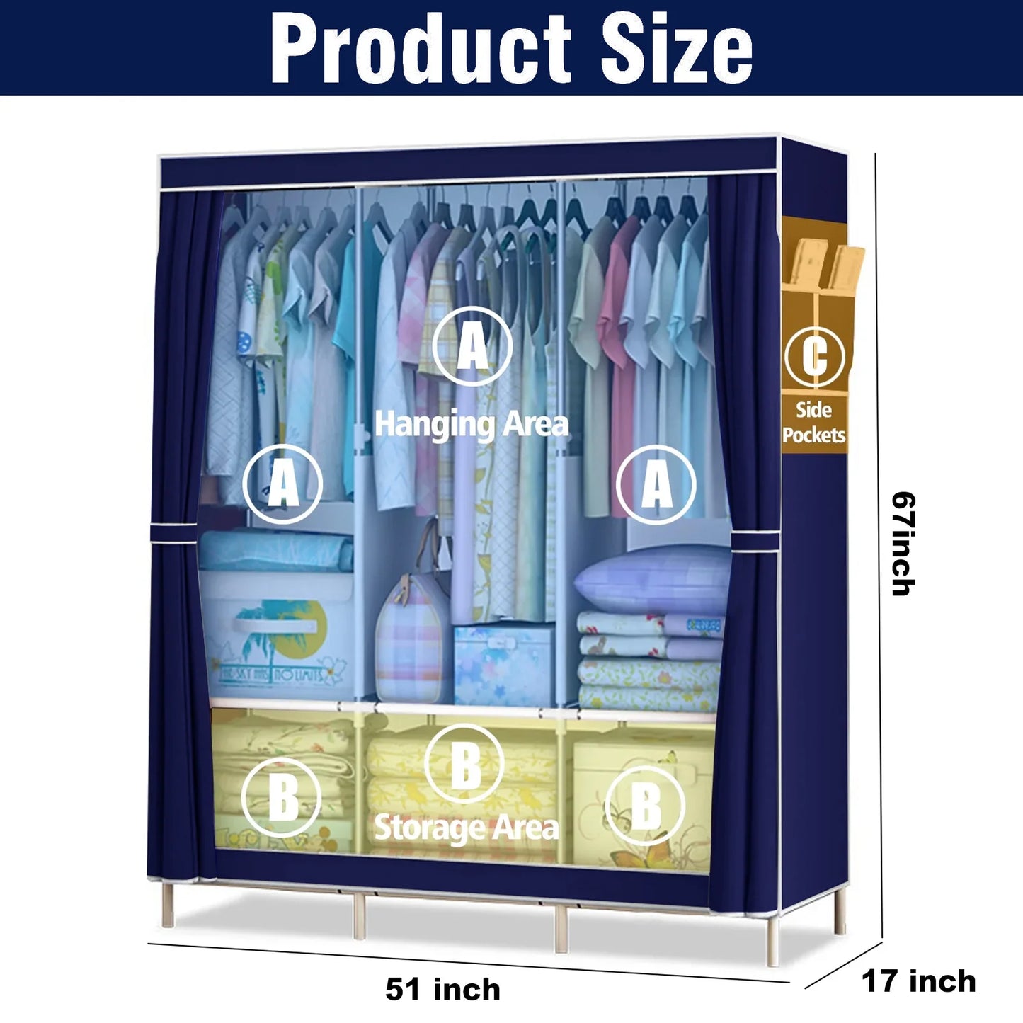 Portable Wardrobe Closet Rack With Nonwoven Fabric Cover