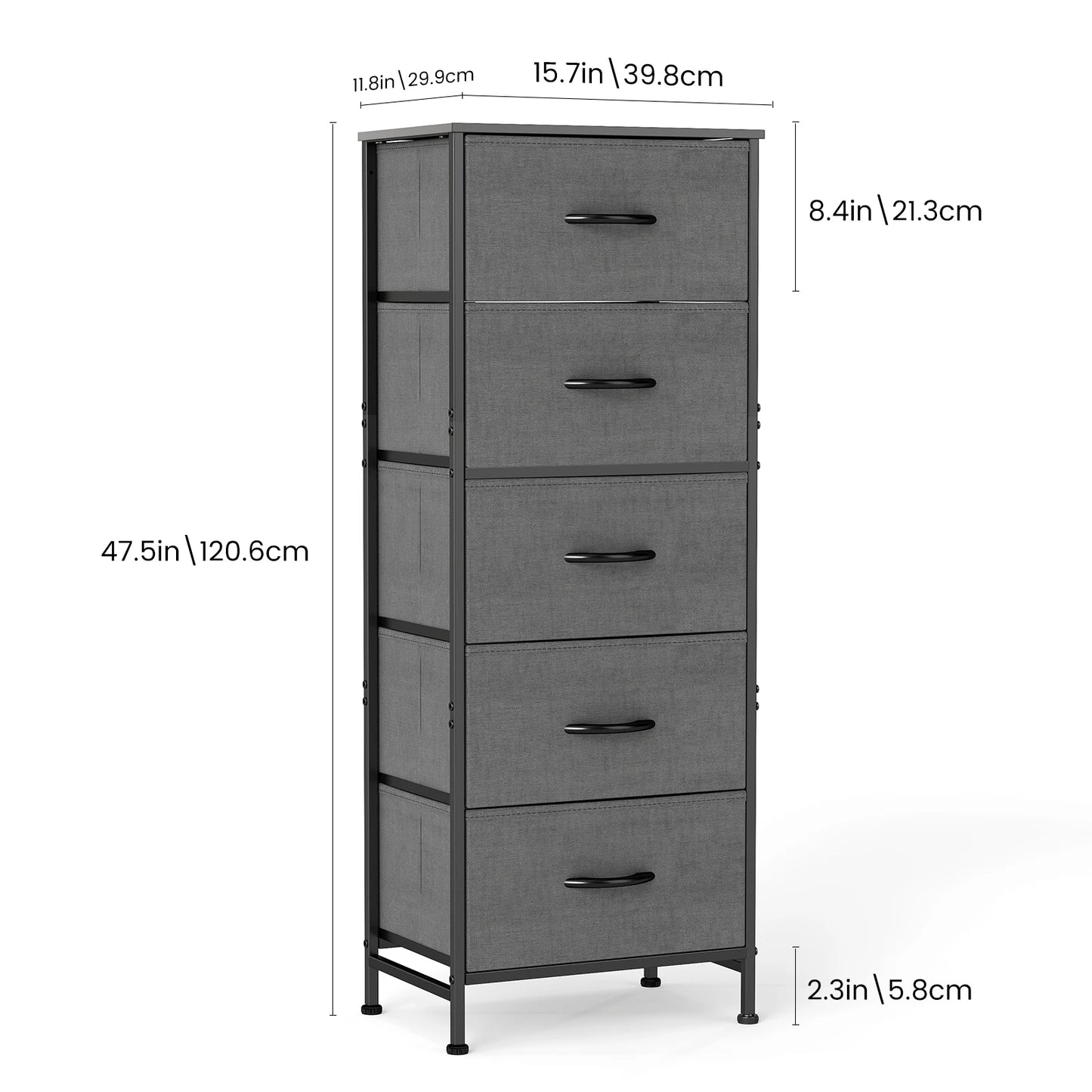JHK Dresser With Five Fabric Drawers Bedroom Storage Cabinet