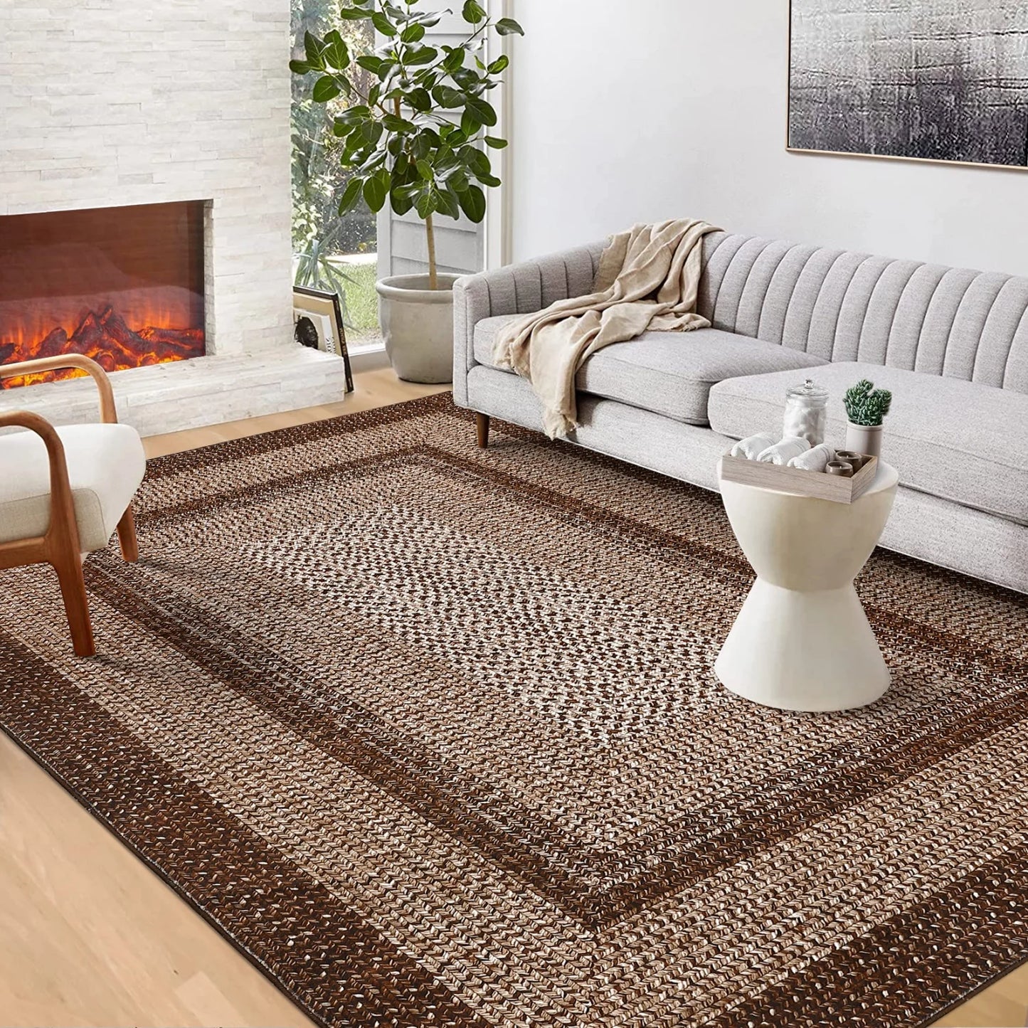 HiMISS Modern Washable Braided Area Rug Non Slip Living Room