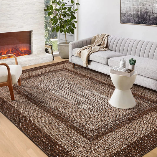 HiMISS Modern Washable Braided Area Rug Non Slip Living Room