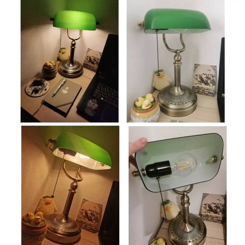 Newrays Glass Banker Lamp With Zipper Switch Plug In E27